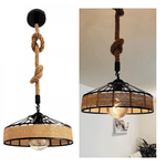  Pendente com Corda Sisal Detalhes em Preto Moderno Rústico Bocal E-27 Pc01