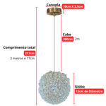 Pendente Led com Cristais cor Dourado Com 3 cores de Luz 8165