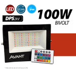 Refletor Slim RGB com luzes Coloridas controle remoto IP66 - Marca Avant 