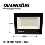 Refletor Slim RGB com luzes Coloridas controle remoto IP66 - Marca Avant 