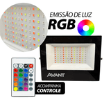 Refletor Slim RGB com luzes Coloridas controle remoto IP66 - Marca Avant 