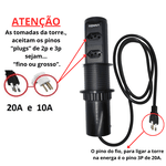Torre de Tomada Automática com 2 Tomadas Aceita Pinos 2p e 3p de 10a e 20a Renna