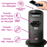 Torre de Tomada com Uma Tomada + USB A / C e com o Carregamento Por Indução Renna