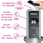 Torre de Tomada com Uma Tomada + USB A / C e com o Carregamento Por Indução Renna