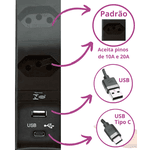 Torre De Tomada Com 2 Tomadas 10a/20a + 2 USB tipo A/C Retratil Embutir Mesa Marca- RENNA