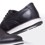 Sapato Casual Derby Nine4 Em Couro Macio Premium Forrado em Couro - Preto