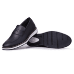 Sapato Casual Loafer Calçar Em Couro Macio Premium Forrado em Couro - Preto