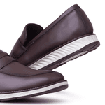 Sapato Casual Loafer Calçar Em Couro Macio Premium Forrado em Couro - Café
