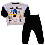 Conjunto bebê moletom mescla bichinho óculos e calça preta