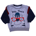 Conjunto bebê moletom cinza bichinho óculos e calça azul marinho