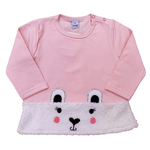 Conjunto bebê moletom rosa claro pelúcia ursinho e calça preta