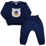 Conjunto bebê moletom azul marinho ursinho e calça saruel