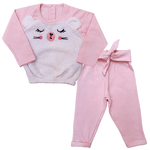 Conjunto bebê moletom rosa claro pelúcia ursinho