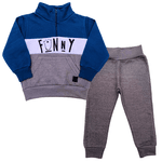 Conjunto Moletom Cinza e Azul Funny