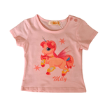 Conjunto Blusa Rosa Unicórnio e Short Branco Estampado Kiki e Mily