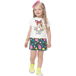 Conjunto cropped branco cervo e short chumbo floral Kyly