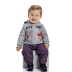 Conjunto bebê moletom mescla raposa e calça azul listrada