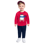Conjunto moletom vermelho pinguim e calça azul marinho Kyly