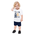 Conjunto bebê camiseta branca urso e bermuda azul marinho Milon