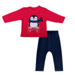 Conjunto moletom vermelho pinguim e calça azul marinho Kyly