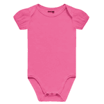 Jardineira bebê off white estampada e body rosa Fakini 