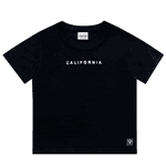 Conjunto camiseta preta California e bermuda cinza listras Fakini 