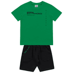 Conjunto camiseta verde San Francisco e bermuda preta Fakini 