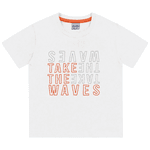 Conjunto camiseta branca escritas e bermuda azul marinho Fakini 