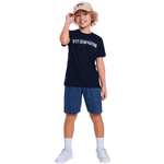 Conjunto camiseta azul marinho e bermuda jeans Fakini 