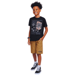Conjunto camiseta preta estampada e bermuda bengaline caqui Fakini 