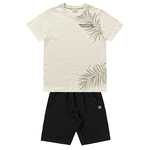 Conjunto camiseta mescla folhagem e bermuda preta Fakini 