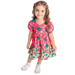 Vestido creme rosa neon floral Fakini 