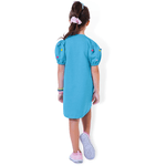 Vestido azul céu manga bufante estampado Fakini