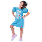 Vestido azul céu manga bufante estampado Fakini