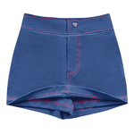 Conjunto blusa branca corações e short saia azul tipo jeans Fakini Playground