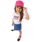 Conjunto blusa branca corações e short saia azul tipo jeans Fakini Playground