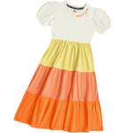 Vestido midi off white amarelo e laranja Fakini Playground