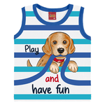 Conjunto bebê regata branca cachorrinho e bermuda azul Kyly