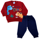 Conjunto Bebê Moletom Bordô Dinossauro e Calça azul Marinho