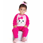 Conjunto bebê moletom pelucia pink gatinha