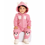 Conjunto bebê moletom rosa ursinho com capuz 