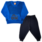 Conjunto Moletom Azul Listras e Calça Preta 