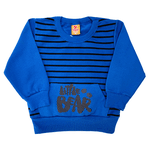 Conjunto Moletom Azul Listras e Calça Preta 