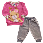 Conjunto bebê moletom rosa e calça mescla ursinho 