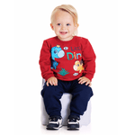 Conjunto Bebê Moletom Bordô Dinossauro e Calça azul Marinho