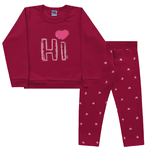 Conjunto moletom bordô corações Kiko e Kika 