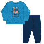Conjunto moletom azul safari Kiko e Kika 
