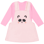 Salopete bebê panda pelúcia e body rosa Kiko Baby 