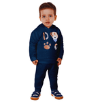 Conjunto bebê moletom azul marinho dog Kiko e Kika