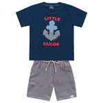 Conjunto camiseta azul marinho âncora e bermuda listras Kiko e Kika 